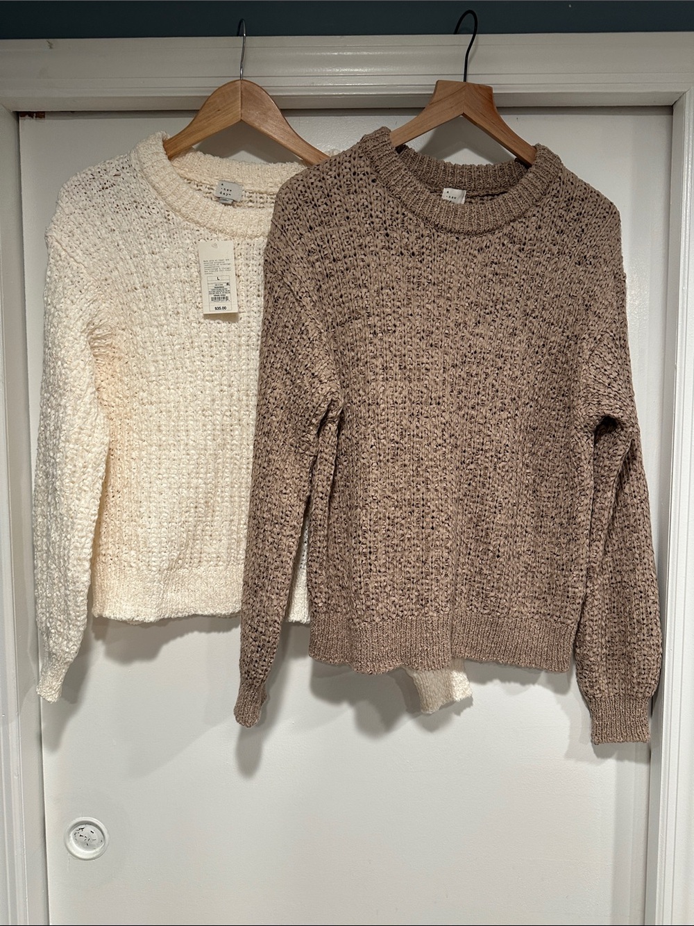 Two Women's Crewneck crochet Sweaters - Ivory and Taupe- a new day